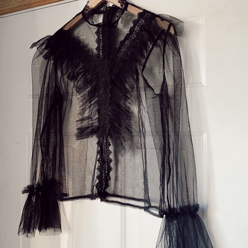 Women’s Black Lace Clear Blouse - Picture 2 of 7